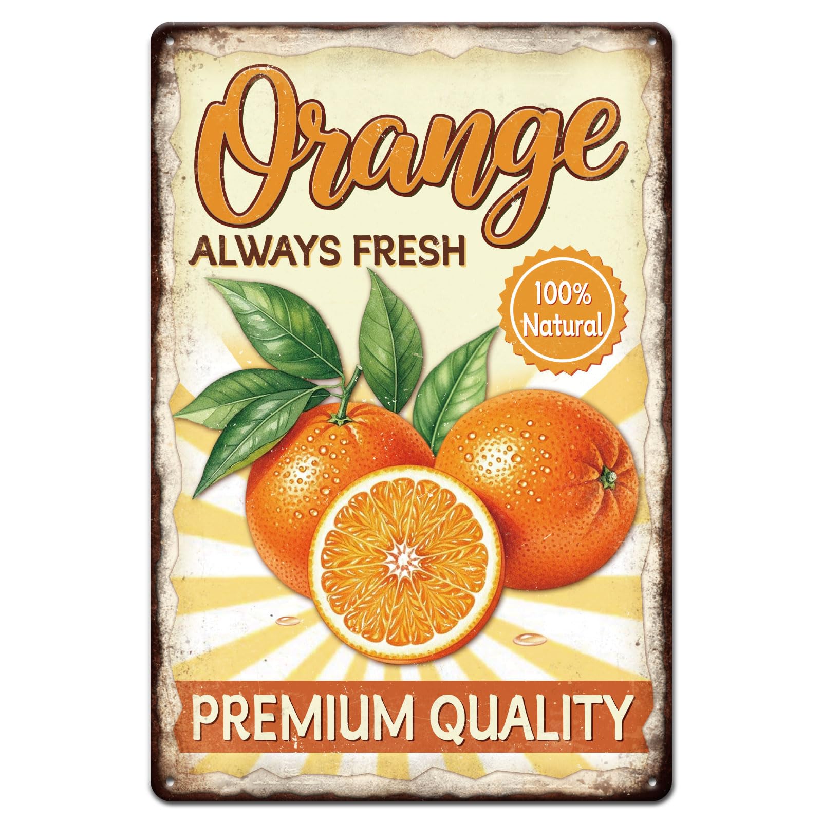 GLOBLELAND Fresh Oranges Metal Tin Sign 8x12in "Always Fresh" Vintage Painting Tin Signs Wall Poster Plaque for Kitchen Dining Room Café Bar Fruit Stand Juice Bar Vegetable Corner