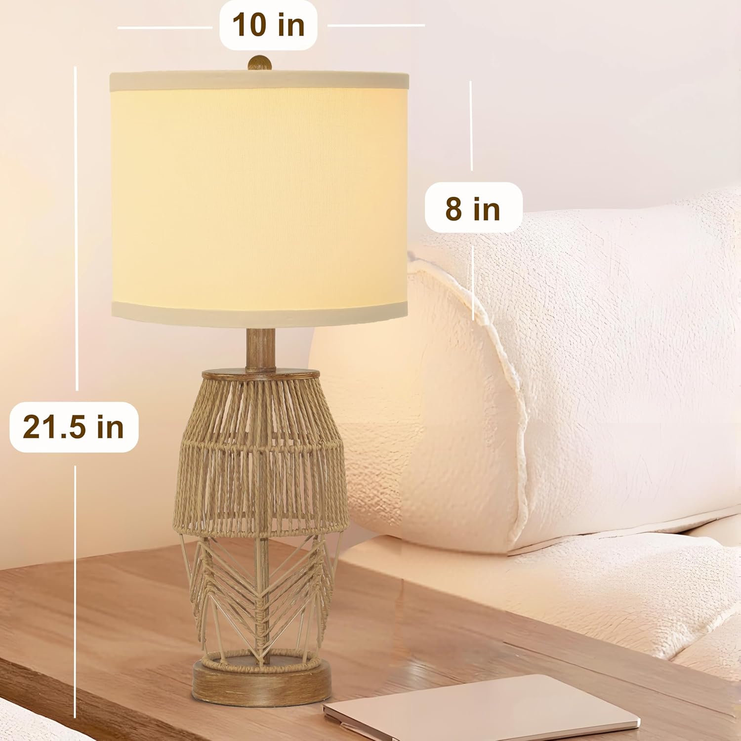 21 Boho Lamps Set of 2 for Bedroom Farmhouse Table Lamps for Living Room Rattan Wicker Rustic Bedside Lamps for Nightstand Vintage Desk Lamp for Home Office End Table Brown (2 Pack)