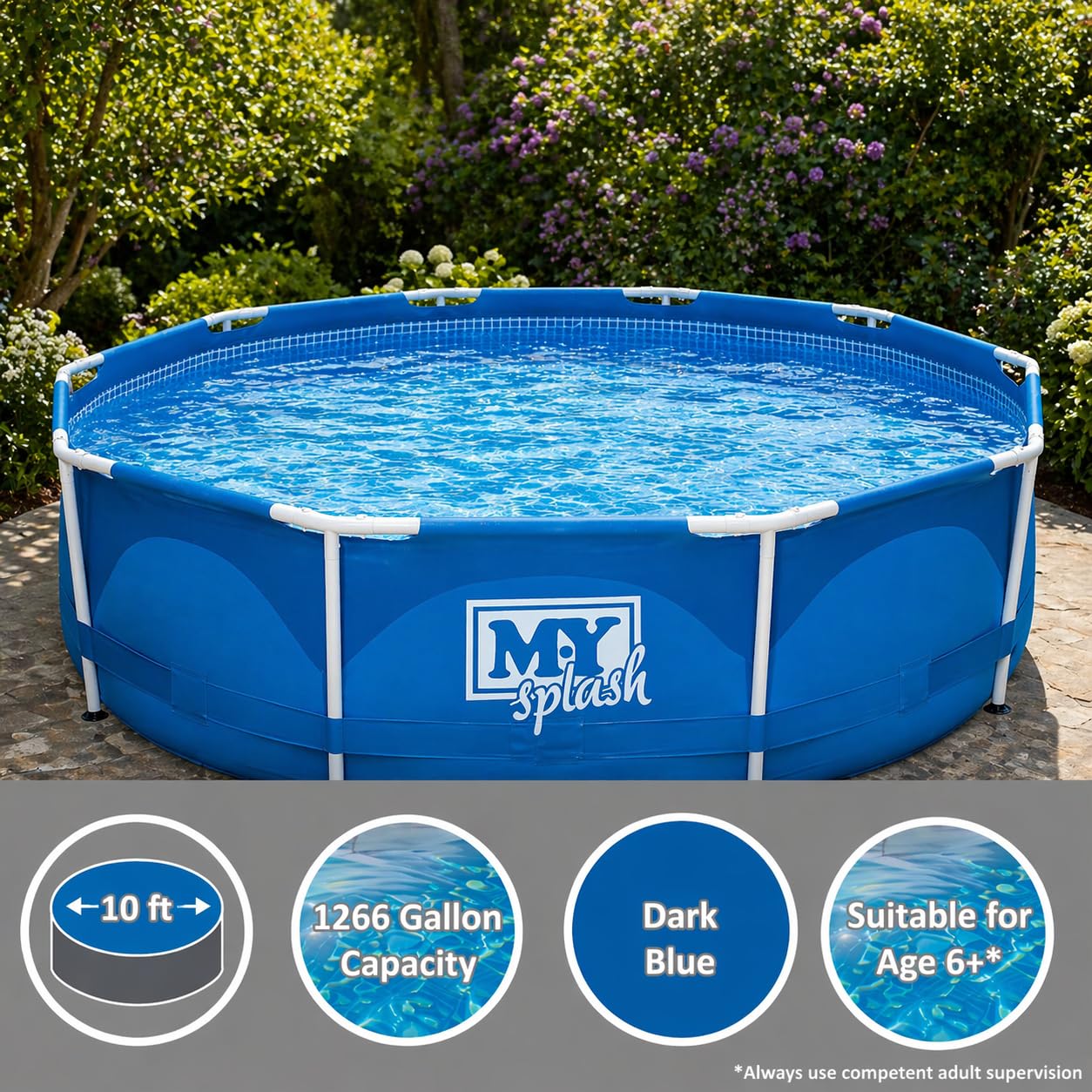 M.Y Splash 10ft x 30in Metal Frame Swimming Pool and Filter Pump Set 10ft Swimming Pool, Blue, 10ft + Filter Pump - Image 2