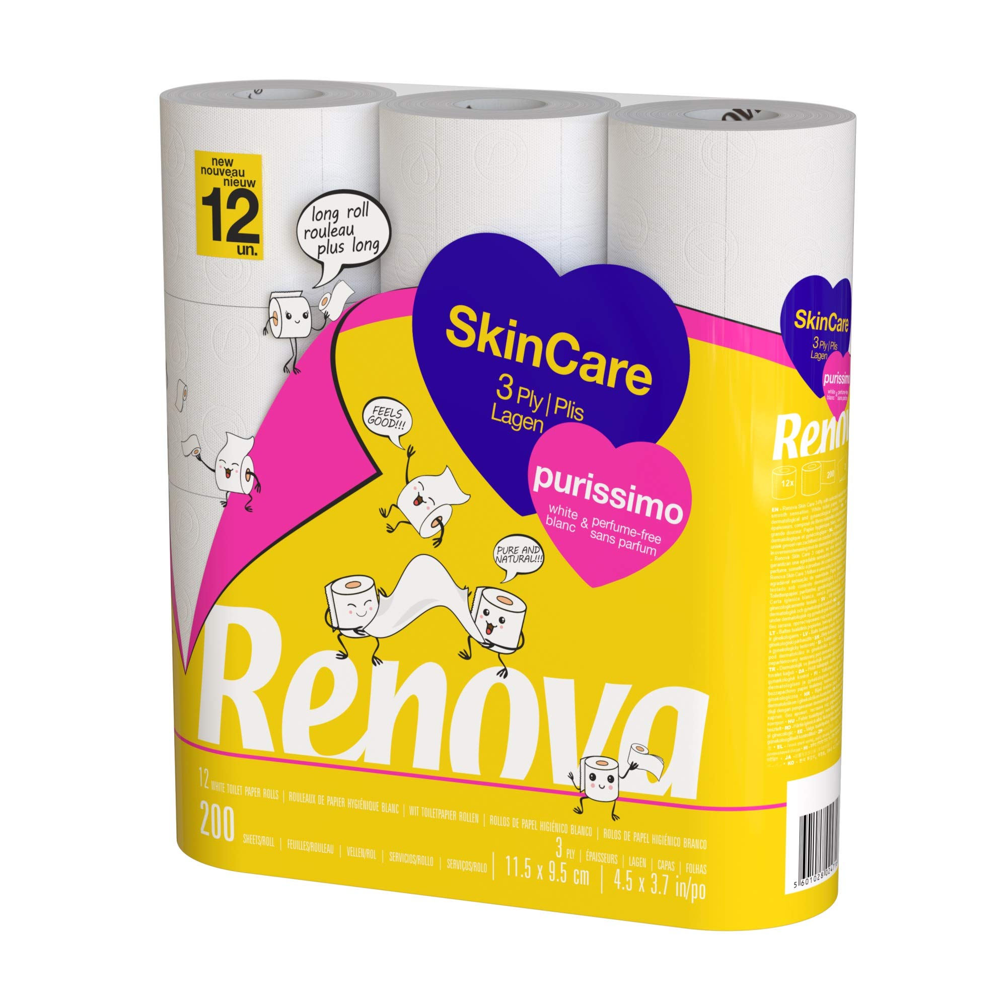 Renova Papel Higiénico Skin Care Purissimo - 12 Rollos Blanco Puro (200088243) (Paquete de 4)