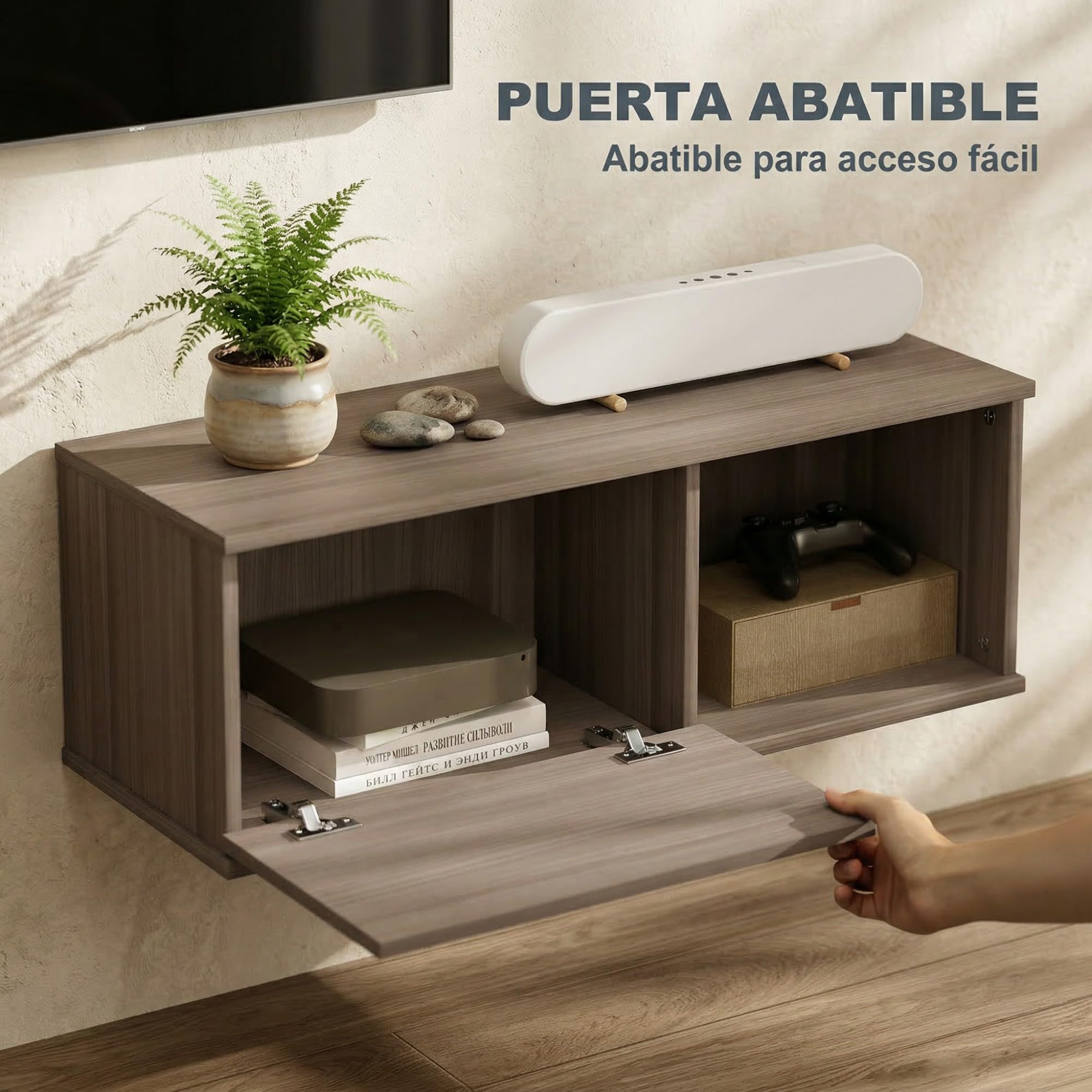 HOMCOM Armario de Pared 2 Compartimentos Mueble TV 120x30x29,5 cm Marrón | Abiertos, Puerta Abatible, Armario de Almacenaje Colgante, Salón Cocina Baño