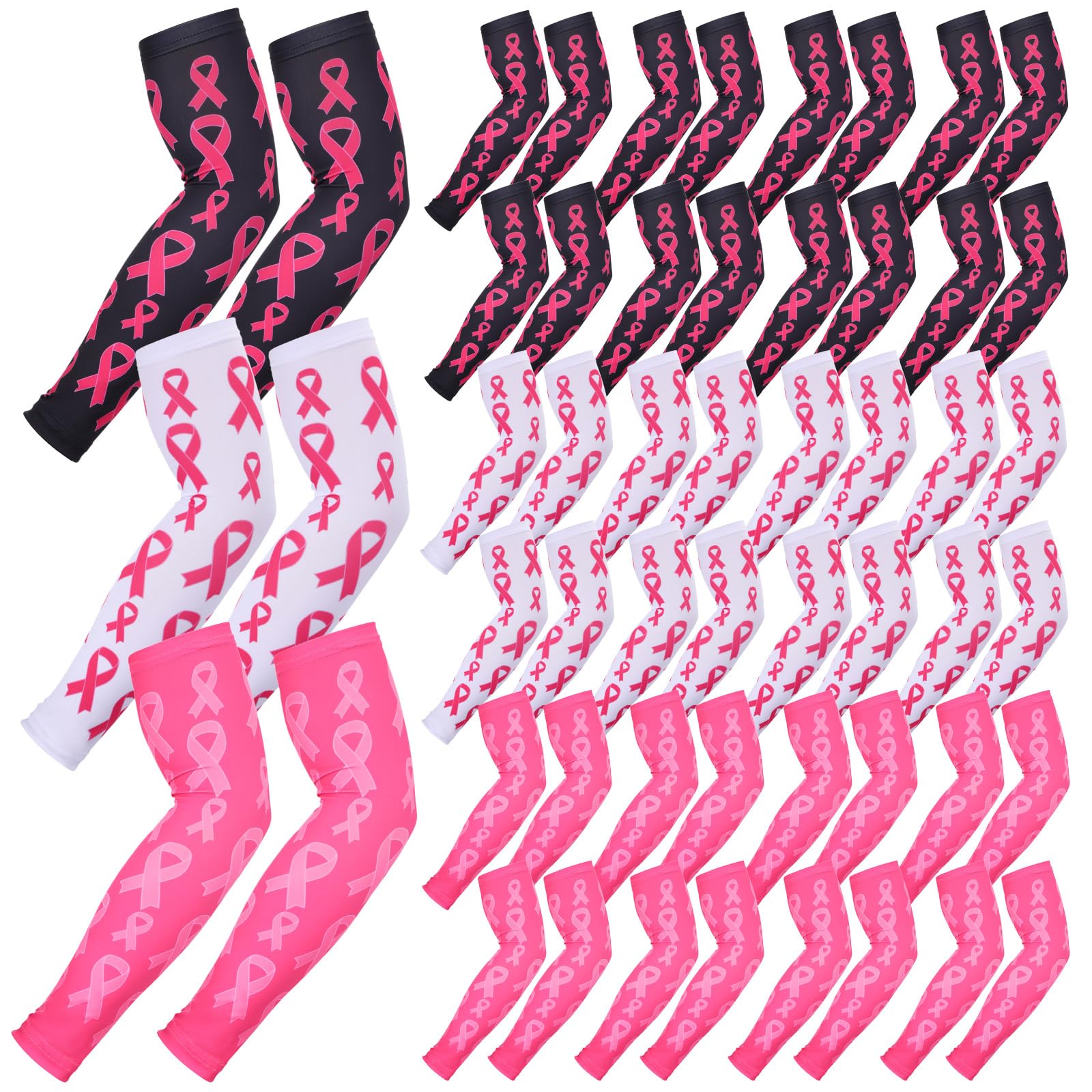 Zhehao Lot de 24 paires de manchons de compression pour la sensibilisation au cancer du sein - Pour le baseball et le football - Pour homme et femme