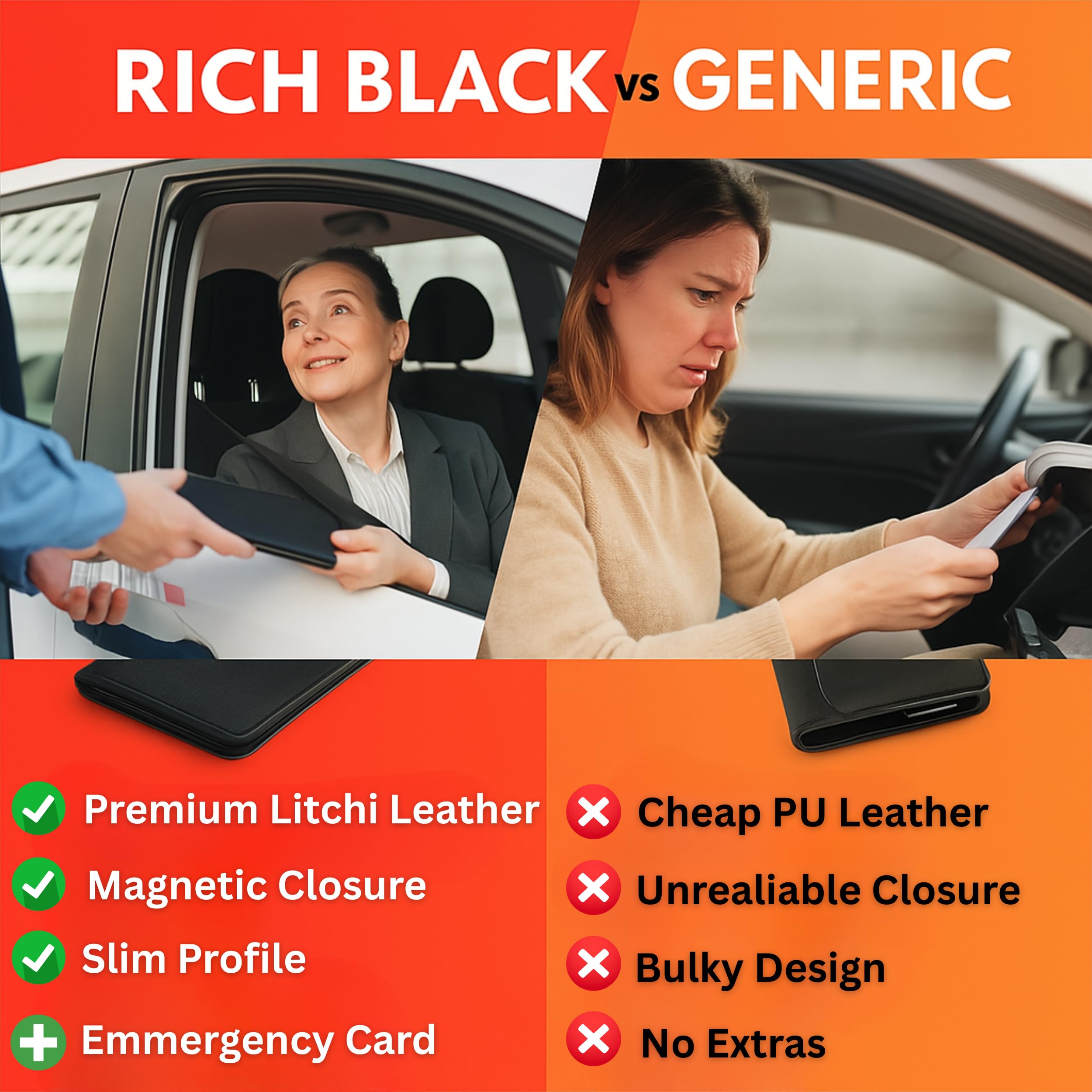 Premium Leather with Magnetic Shut Car Registration and Insurance Card Holder Glove Box Organizer for License Cards Documents — view 2