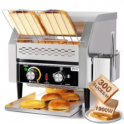 PYY Commercial Toaster 300 Slices/Hour Conveyor Restaurant Toaster for Bun Bagel Bread Heavy Duty Stainless Steel Conveyor Toaster