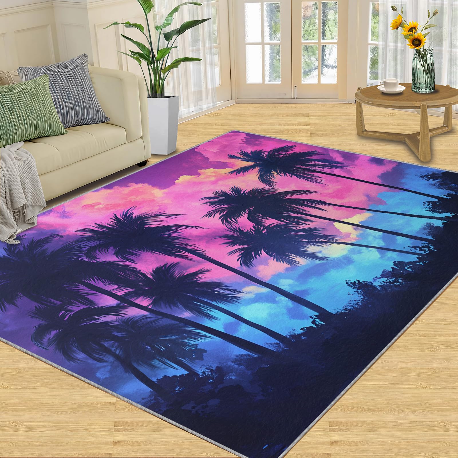 Tapis hawaïen pour chambre à coucher au motif nuages violets doux