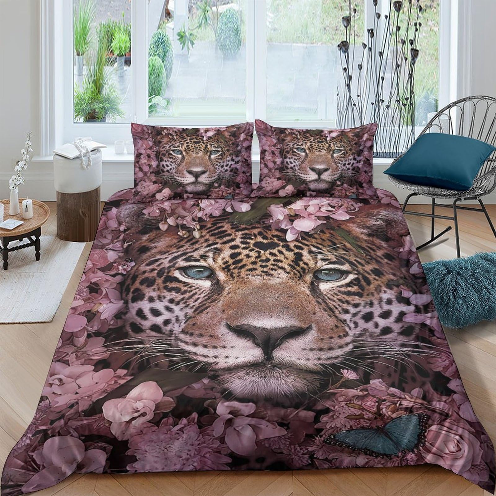Ctjqhvkz Style-5 3D Printed Leopard Face Fitted Sheet Microfiber Soft Anti-Slip Floral Bed Cover For Bedroom Guest Room Dust Protection Decor Single（135X200cm）