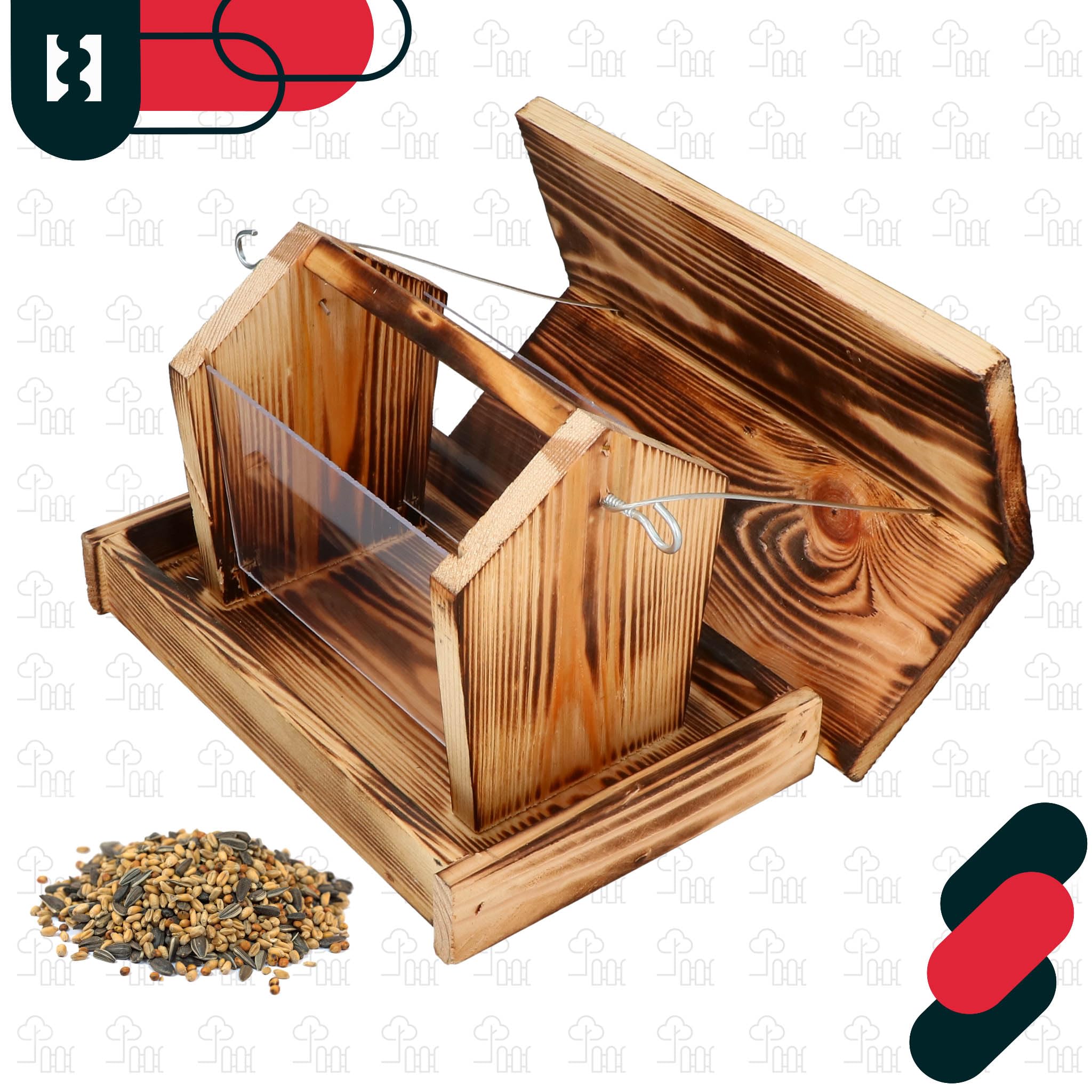 KOTARBAU® Mangiatoia per Uccelli da Esterno - Legno - 28x18x20 cm - Naturale - Con Pareti In Acrilico Trasparente - 0.5 kg Di Mangime - Mangiatoia Uccelli Selvatici - Decorazione da Giardino