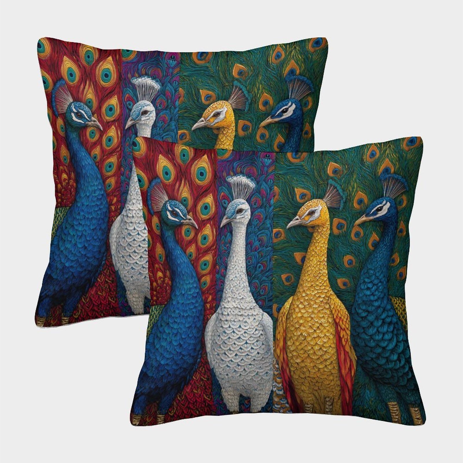 kaiyun 2 Pack Different Peacocks Stand Side by Side, Their Colors Vibrant Square Pillow Cover Cushion Cover 40x40cm Suitable for Sofa Bed Chair,3D Pattern