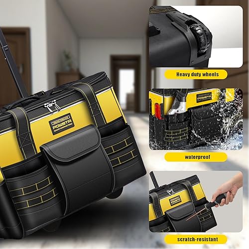 Miniatura 3 de Bolsa de herramientas rodante de 21 pulgadas con ruedas, portátil, impermeable, grande, organizador de almacenamiento de herramientas con mango