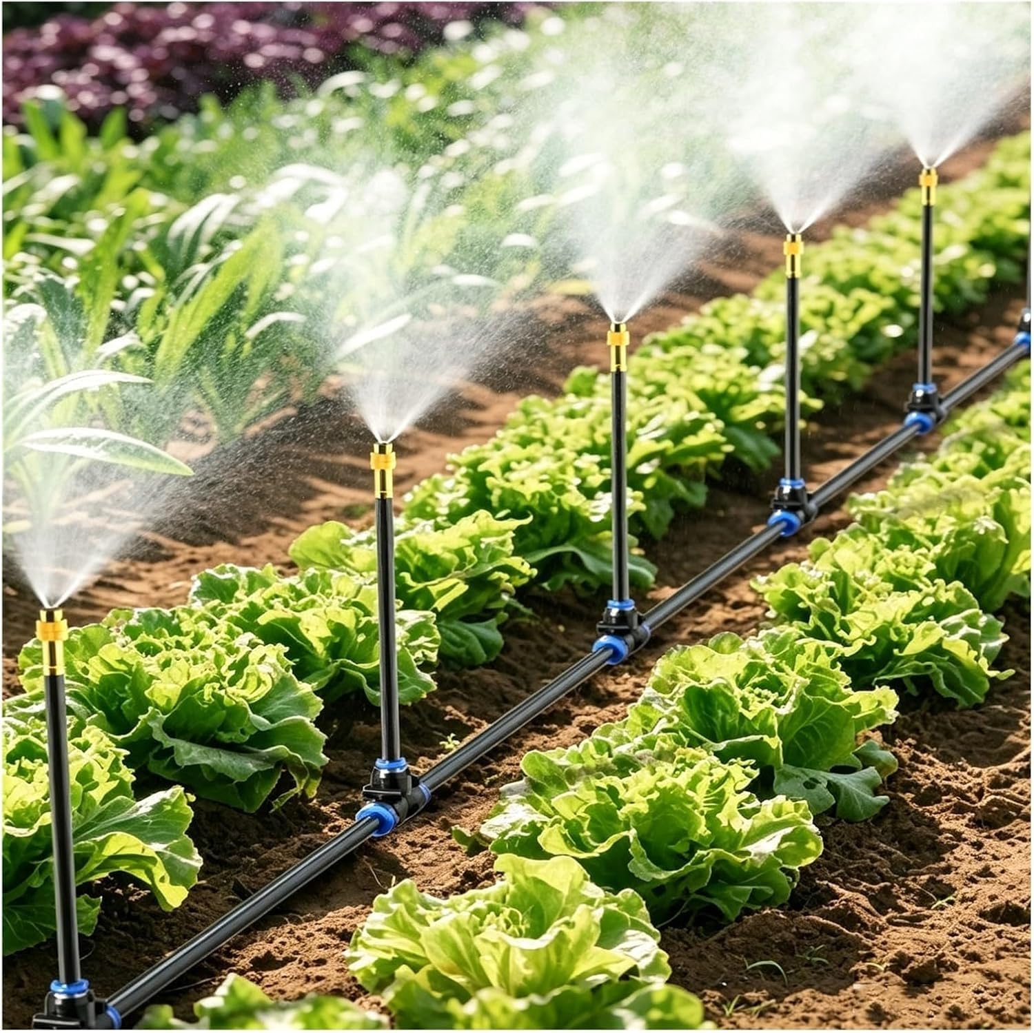 Kit De Riego por Nebulización para Jardín con Rotación De 360° Boquillas Atomizadoras Flexibles Sistema De Riego por Goteo con Manguera De PE para Regar Y Refrescar Plantas | 40m/131ft