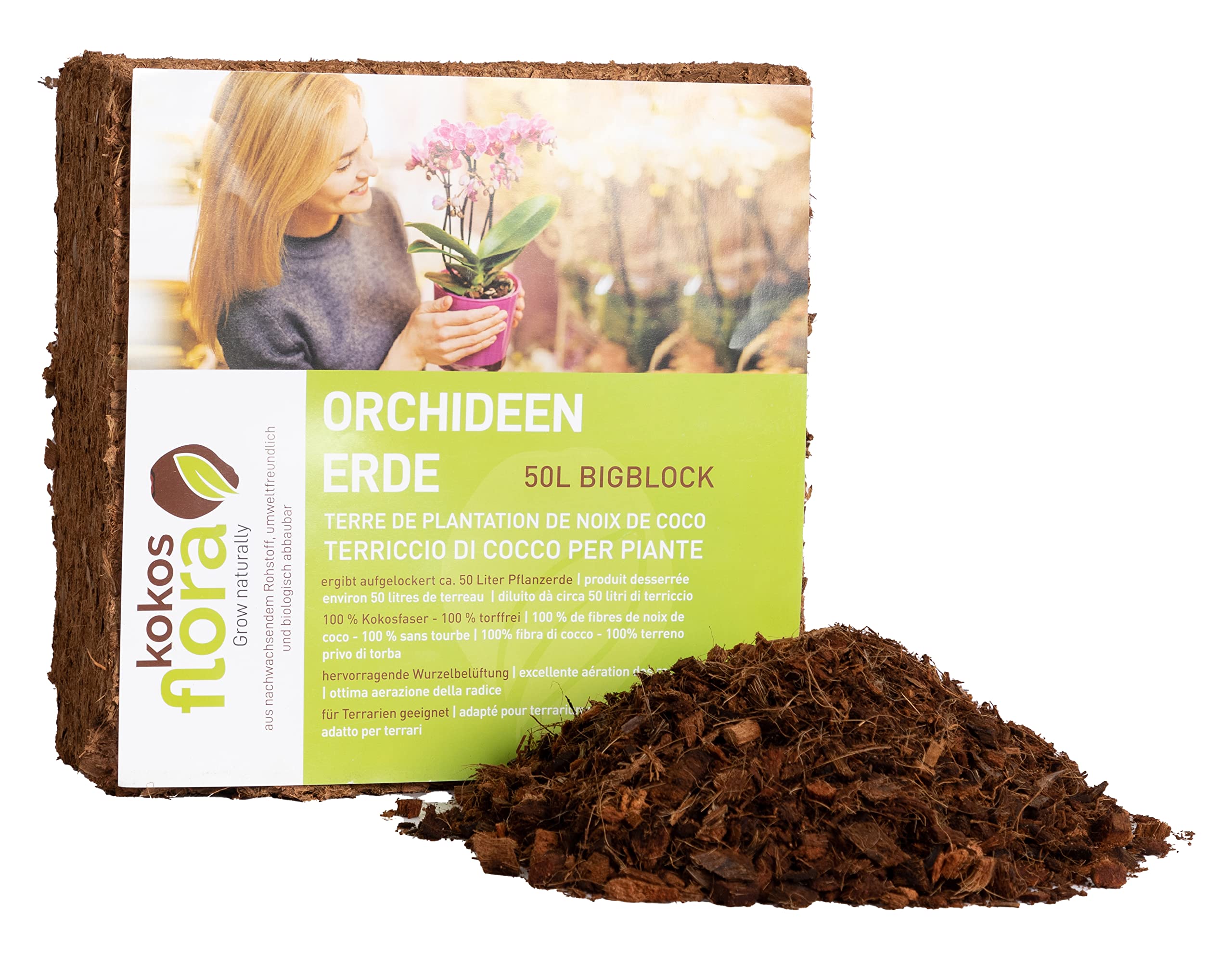 Premium Kokoschips 50L Bigblock - Torffreie Erde für Zimmerpflanzen, Balkonkästen, Gartenbeete, Orchideen - 100% biologisch abbaubar (2 x 4.5 kg - 100 L)