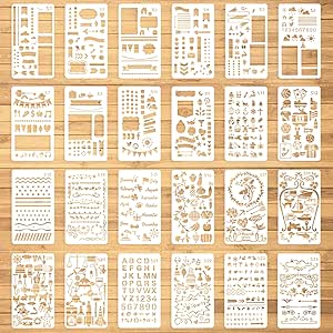24 Journal Schablonen Set - Wiederverwendbare Bullet Journal Vorlagen