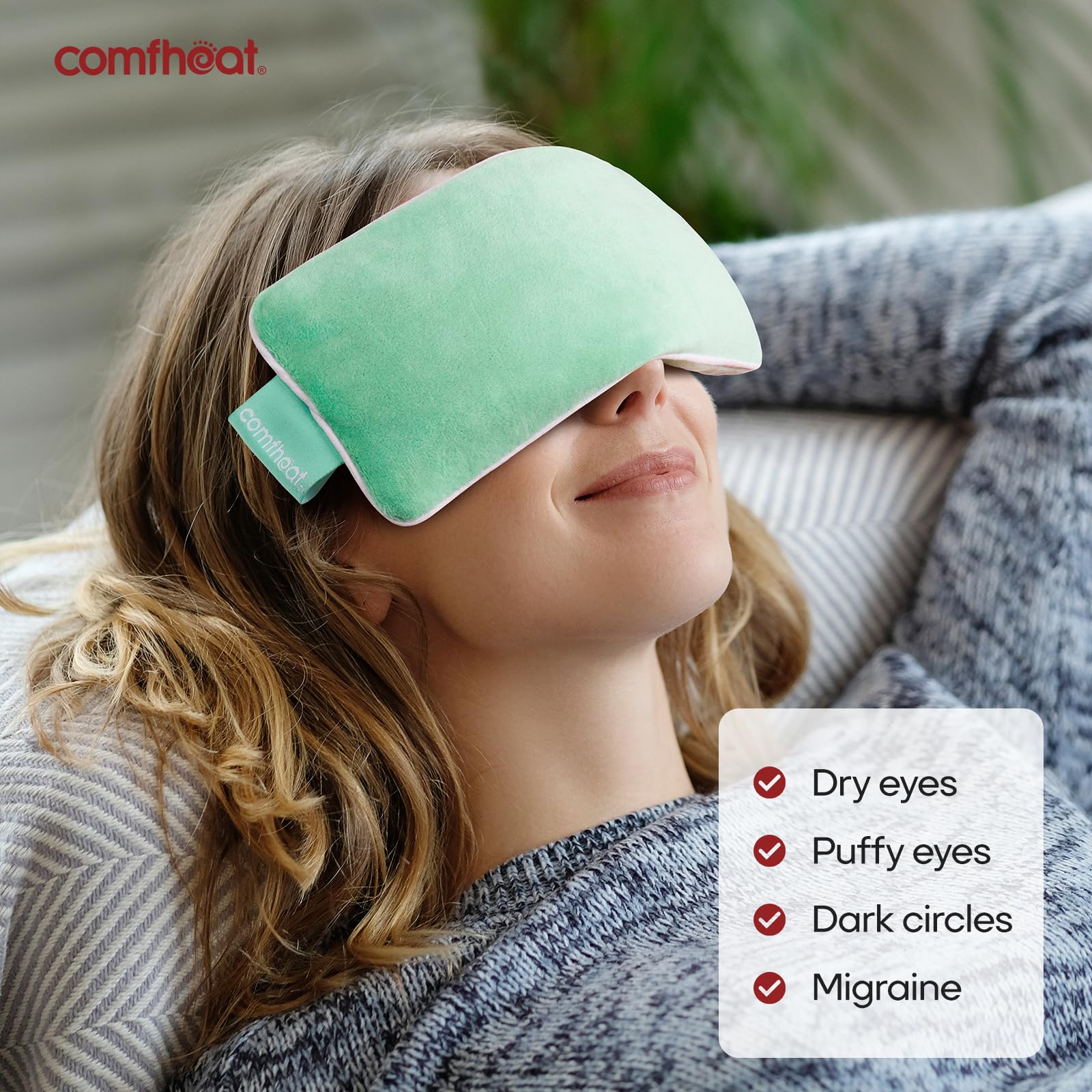 Almohada de ojos con peso de lavanda, funda extraíble de felpa suave, terapia húmeda de calor y frío, almohada de aromaterapia natural para relajación, yoga, meditación y sueño, color verde