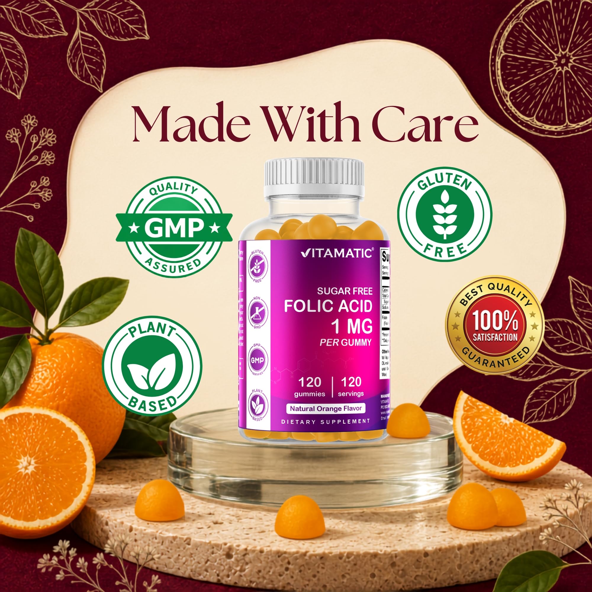 Vitamatic Sugar Free Folic Acid 1 mg Gummies 120 Count Orange Flavor-2 Pack — Amazon image 7