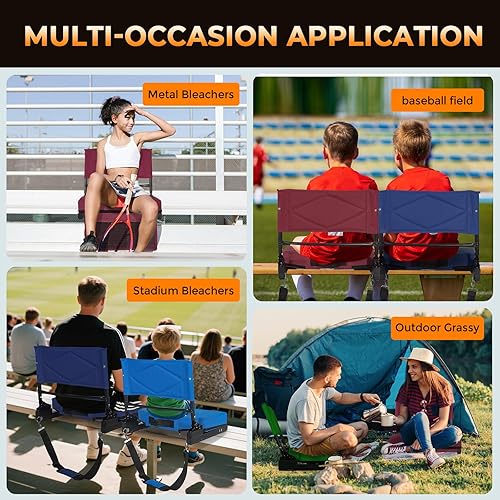 Miniatura 7 de Asientos ajustables de estadio con soporte de respaldo Sillas de grada reclinables de 4 posiciones con cojín acolchado, silla de estadio plegable