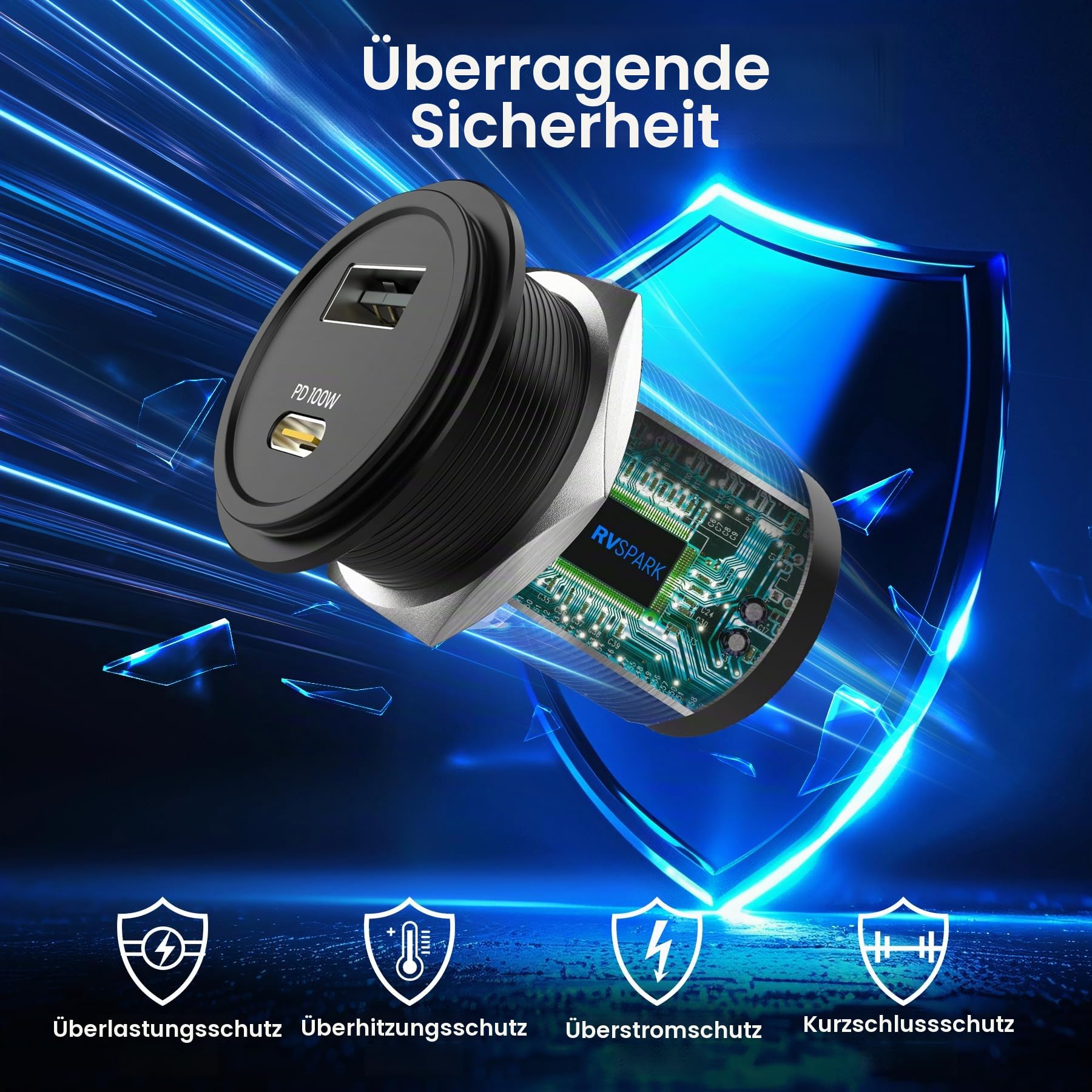 118 W Wohnmobil USB Steckdose, 100 W PD und 18 W USB-A Dual-Port-Steckdose, leistungsstarkes USB-C-Schnellladegerät, Laptop, Tablet, Handys, ideal für Wohnmobil, Boot, Anhänger (1er-Pack) (1er-Pack)