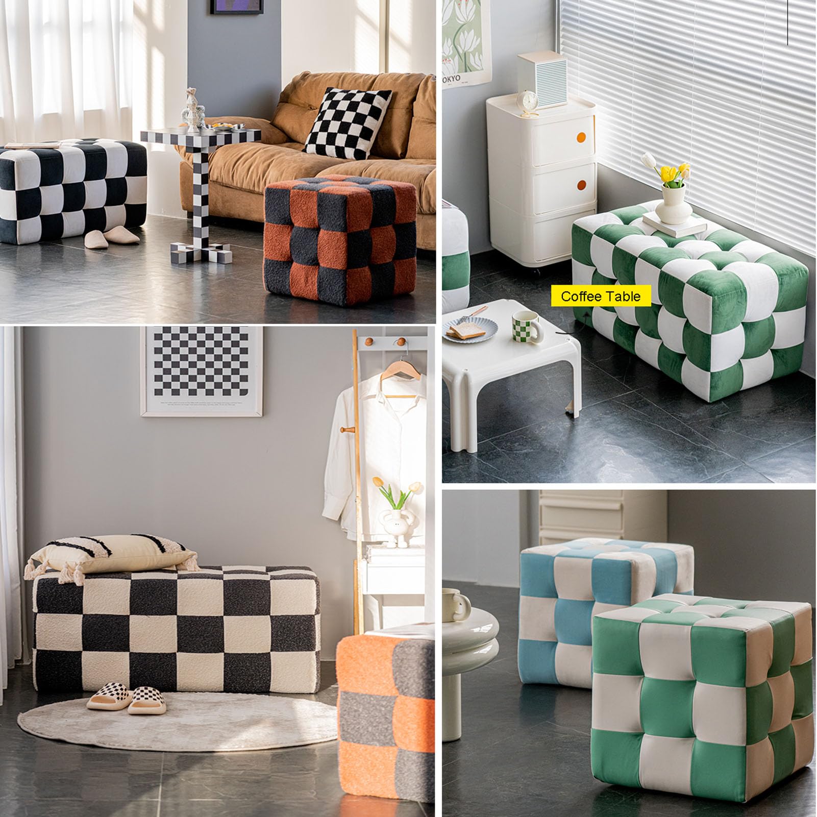 Pouf Poggiapiedi Rettangolare In Pelle PU - Sgabello Imbottito Con Gambe Legno Per Soggiorno E Camera - Foto 3