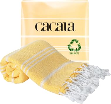 Cacala 100% Turkish Cotton Kitchen Tea Towels, Highly Absorbent Luxury Soft Quick Drying Dish Towel with Hanging Loop for Gym, Yoga, Bath, Sports, Cleaning and Kitchen 23 x 36, Apricot
