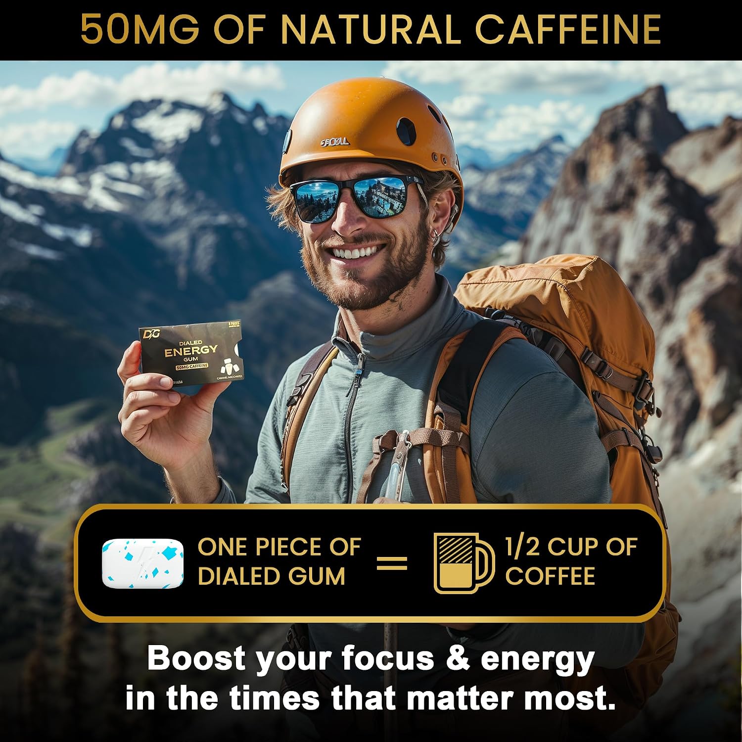 Dialed Energy Caffeine Gum (48pc MIXED FLAVORS) | 50mg Natural Caffeine | Sugar Free Chewing Gum with L-Theanine + Taurine | Aspartame Free, 0 Calories | Xylitol Gum