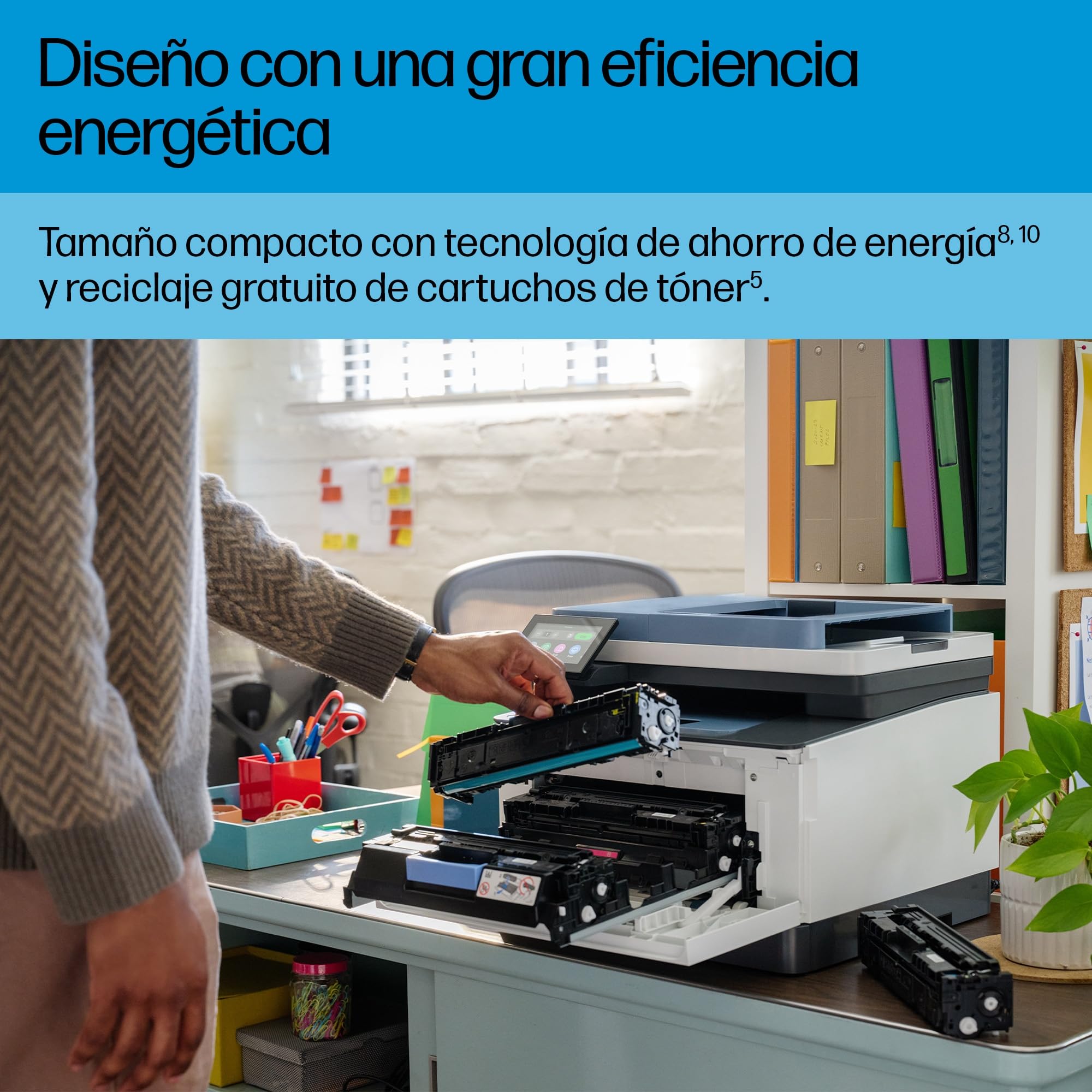 HP Color LaserJet Pro 3302sdw Impresora Láser A4 Multifunción Doble Cara Automática, Escáner, Copiadora 25ppm Wi-Fi Direct Blanca y Azul
