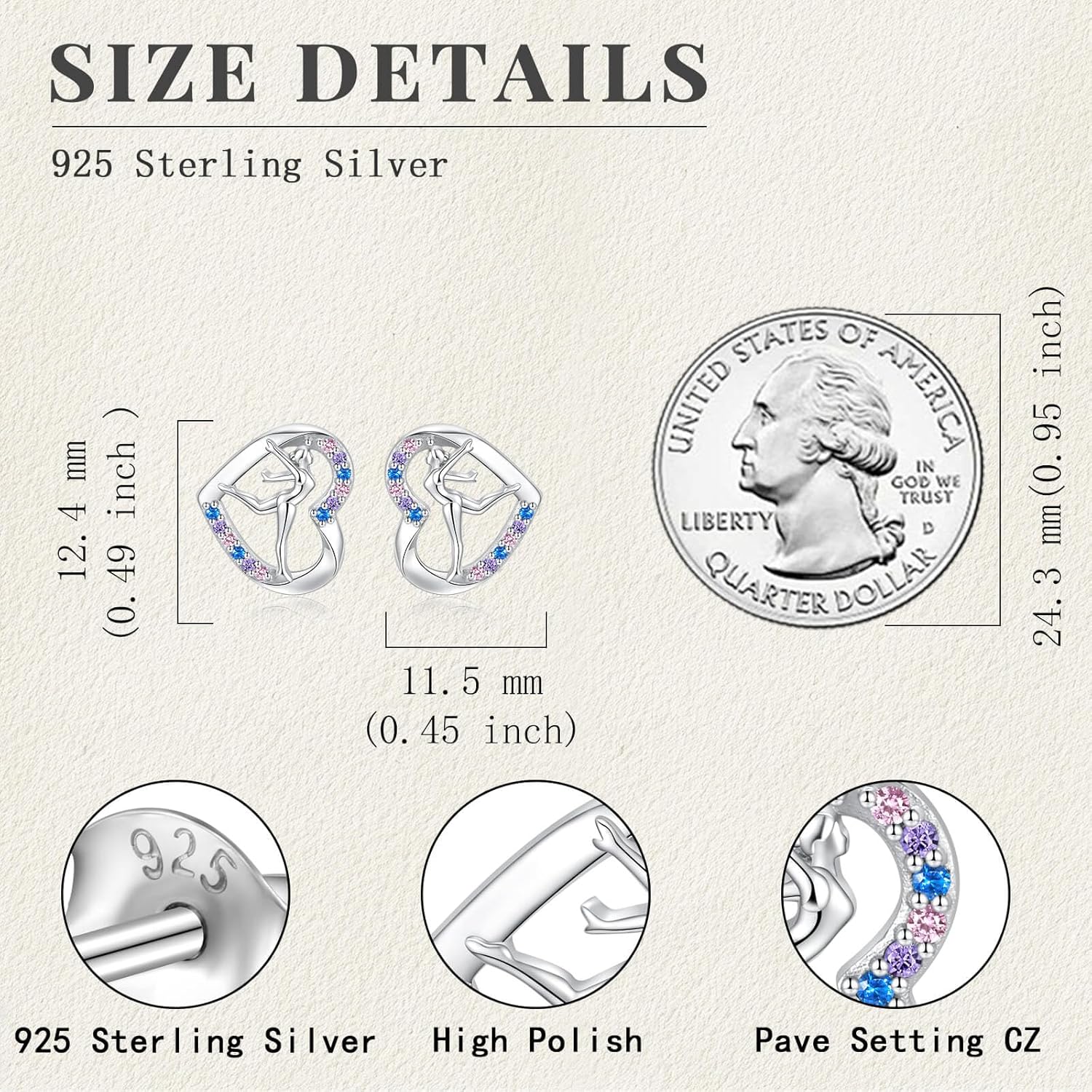 Sterling Silver Gymnastics Stud Earrings Hypoallergenic Heart Gymnastics Earrings for Women Sport Jewelry Gift - Image 7