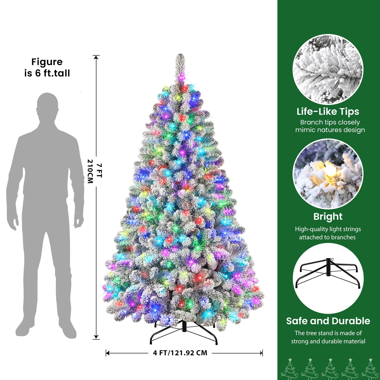 SHareconn 100% PVC Albero di Natale Artificiale, 1381 Rami Regolabili, Supporto in Legno di Pino, Facile da Montare, Tante Foglie, Riutilizzabile, 210 cm