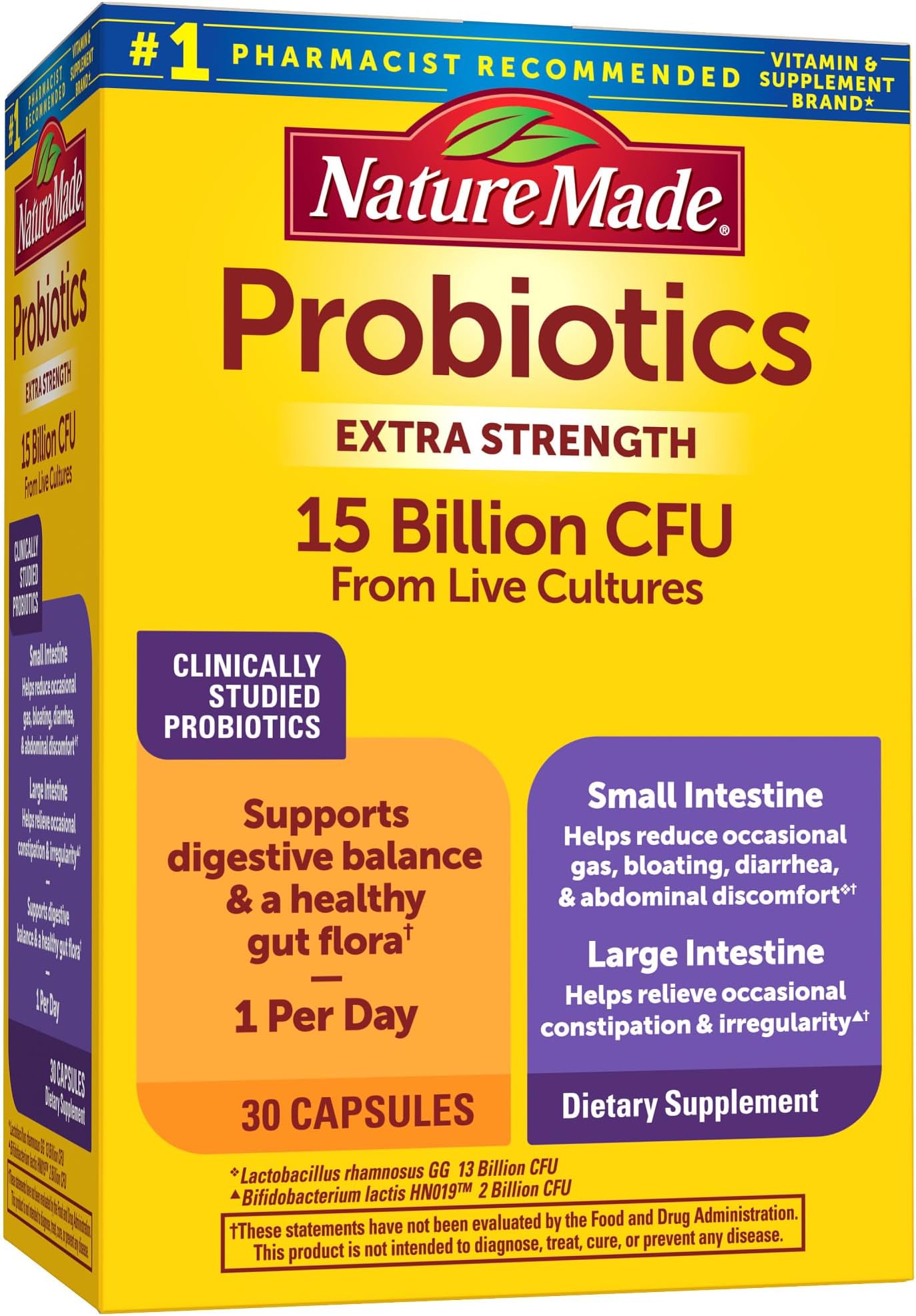 Advanced Dual Action Probiotics 15 Billion CFU Per Serving, 30 Capsules, for Gas, Bloating, and Digestive Balance