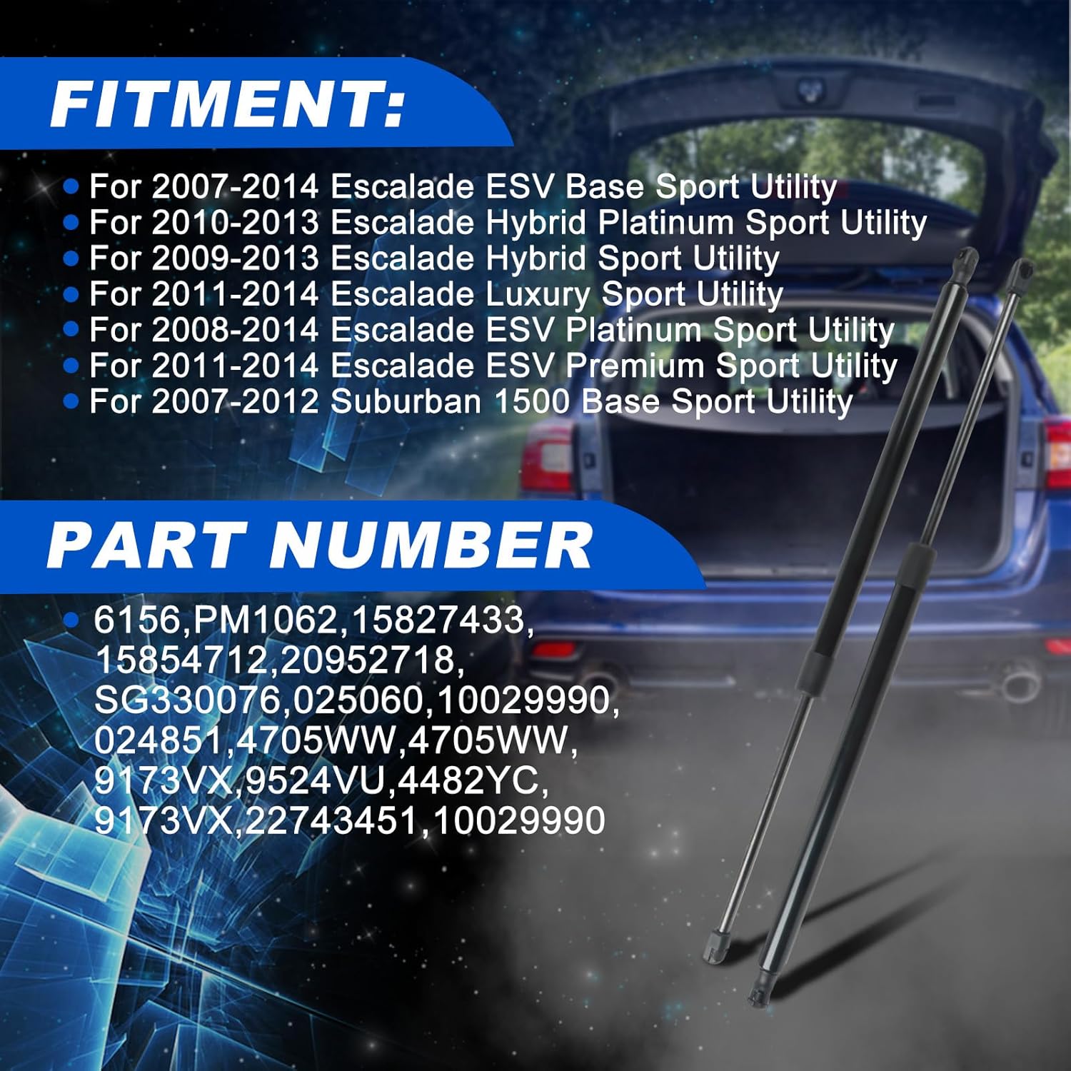 Rear Hatch Trunk Struts Fit for 2007-2014 Escalade ESV EXT Suburban Tahoe Yukon, Liftgate Shocks Replaces 15827433 15854712 20952718 PM1062 (Not The Rear Window), 2 Pcs