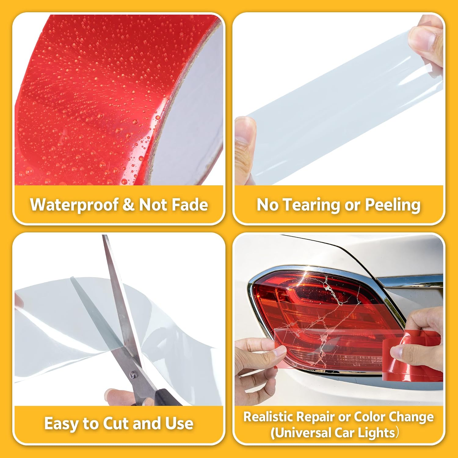 Lypumso 2in x 20ft Tail Light Repair Tape, Self-Adhesive Headlight & Taillight Repair Transparent Tint Vinyl Tape, Red Auto Tail Fog Lights Headlight Lens Light Tape