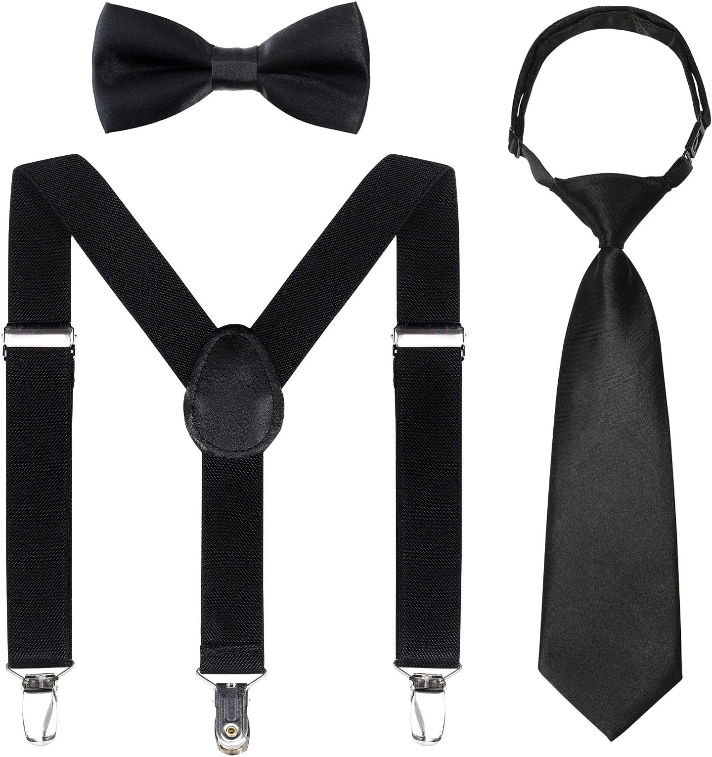 Kids Suspender Bowtie Necktie Sets - Adjustable Elastic Classic Accessory Sets for 6 Months to 13 Year Old Boys Girls