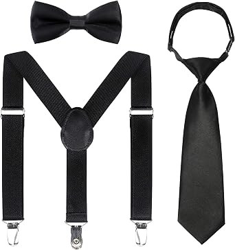 Kajeer Kids Suspender Bowtie Necktie Sets - Adjustable Elastic Classic Accessory Sets for 6 Months to 13 Year Old Boys Girls