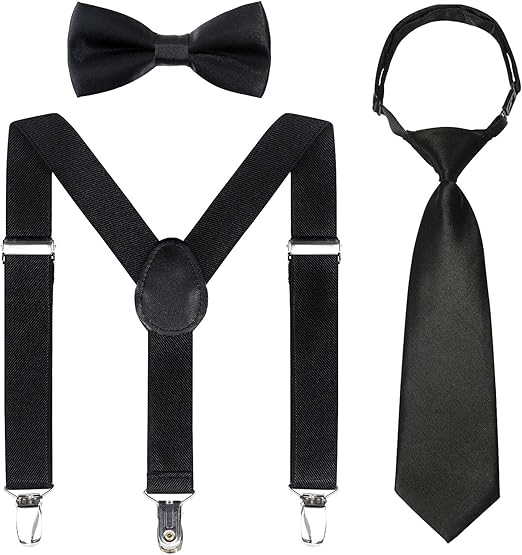 Kids Suspender Bowtie Necktie Sets Adjustable Elastic Classic Accessory Sets for 6