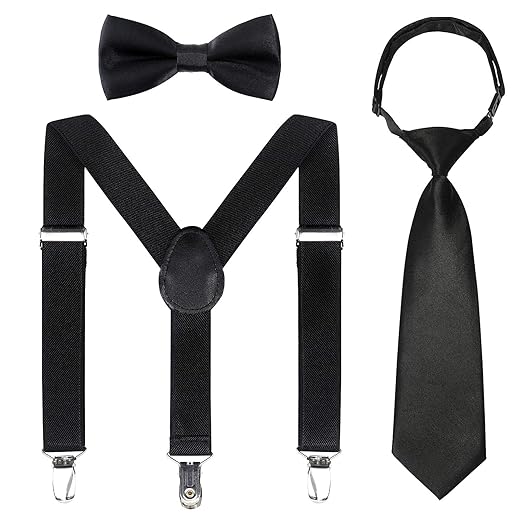 Kajeer Kids Suspender Bowtie Necktie Sets - Adjustable Elastic Classic Accessory Sets for 6 Months to 13 Year Old Boys Girls