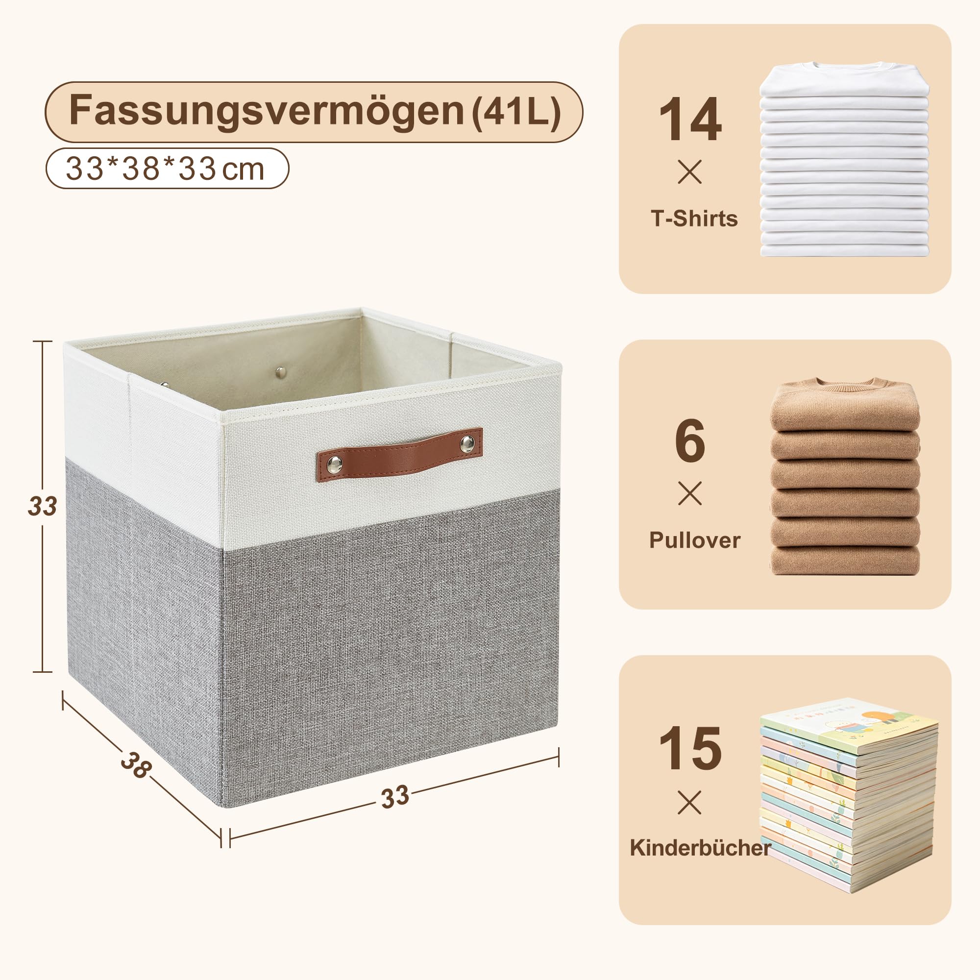 Bagnizer Faltbare Aufbewahrungsbox aus Stoff mit 2 PU-Griffe, 4er Set