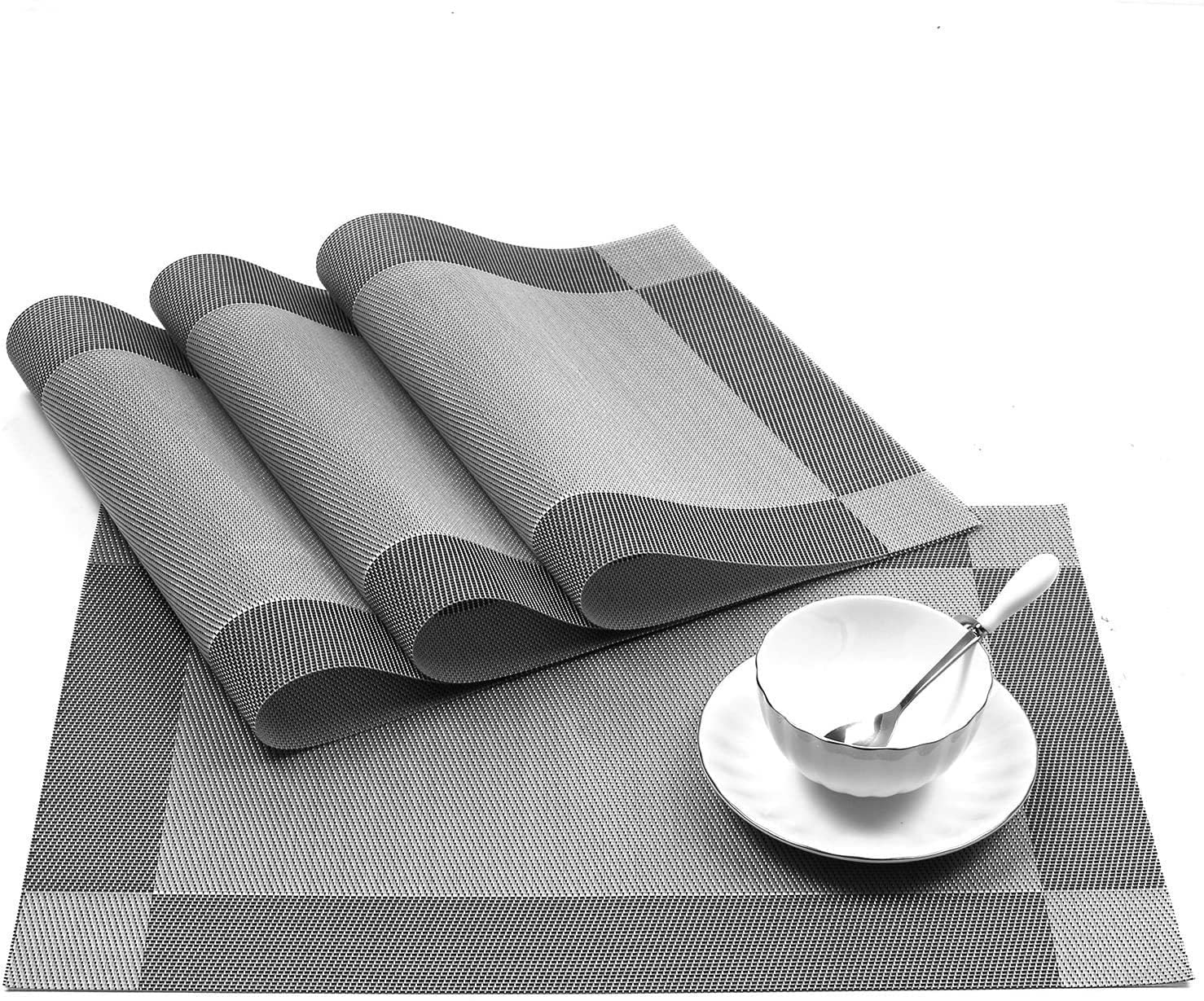 Baskety Table Mats, Set of 4 Dining Table Place Mats, Washable Woven Placemats Non-Slip Heat Resistant PVC with Singel Border Decoration Rectangle 45x30cm for Kitchen and Dining Room (B0BTWYXKPM) Amazon Price History, Amazon Price Tracker
