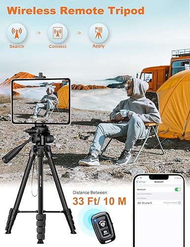 Miniatura 10 de JOILCAN Trípode para teléfono, trípode de cámara de 67 pulgadas para iPhone iPad, trípode de aluminio profesional con bolsa de transporte remoto