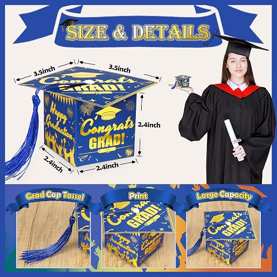 KPOSIYA Graduation Cap Gift Boxes with Tassel, 32pcs Class of 2026 Graduation Party Favors Candy Boxes, Small Treat Box for 2026 Grad Table Centerpieces Decorations(Gold,Blue)