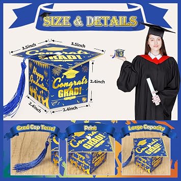 KPOSIYA Graduation Cap Gift Boxes with Tassel, 32pcs Class of 2026 Graduation Party Favors Candy Boxes, Small Treat Box for 2026 Grad Table Centerpieces Decorations(Gold,Blue)