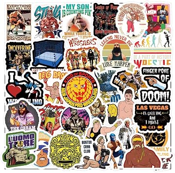 52Pcs Wrestling Stickers Pack, Sport Merch Vinyl Waterproof Sticker Decals for Water Bottle,Skateboard,Laptop,Phone,Journal,Scrapbooking,Car,Bumper for Party Supply Reward