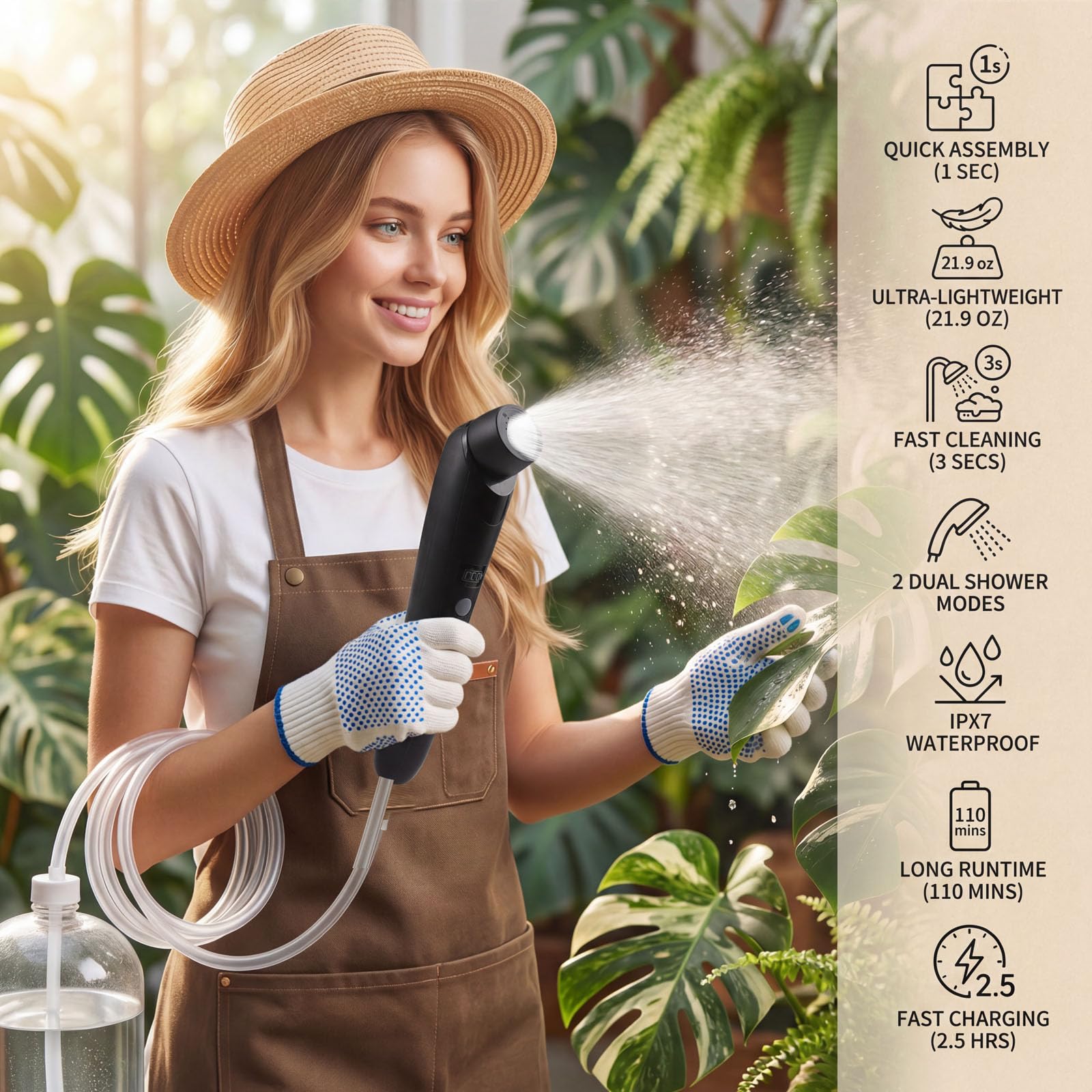 tragbare Außendusche,handgeführte elektrische Dusche,IPX6 wasserdicht,USB-Aufladung,eingebaute Batterie,kompakt und tragbar,geeignet für Outdoor-Camping,Strandbaden,Wandern,Haustierbaden