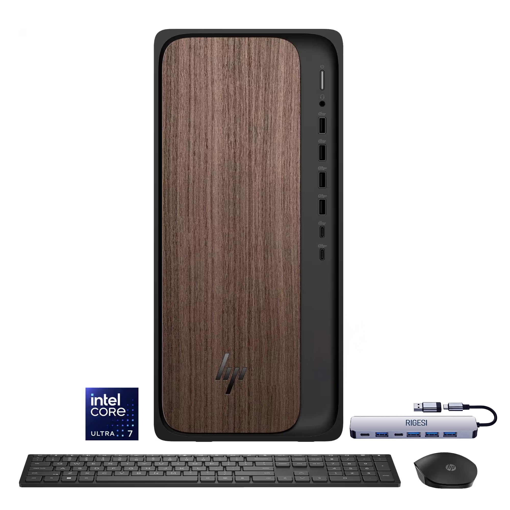HP OmniDesk Desktop Computer – Intel Core Ultra 7 265,32GB DDR5 1TB SSD,Sleek Dark Wood Design, AI-Ready Performance, Windows 11 Pro with Dockstation - 2