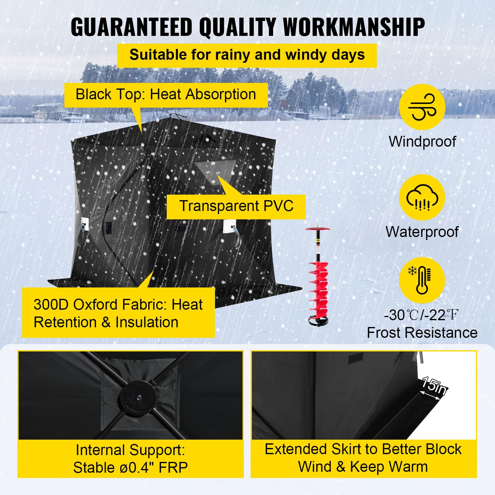 VEVOR Ice Fishing Shelter, 23 Person Ice Fishing Tent, Pop up Ice Shanty Insulated Tent with