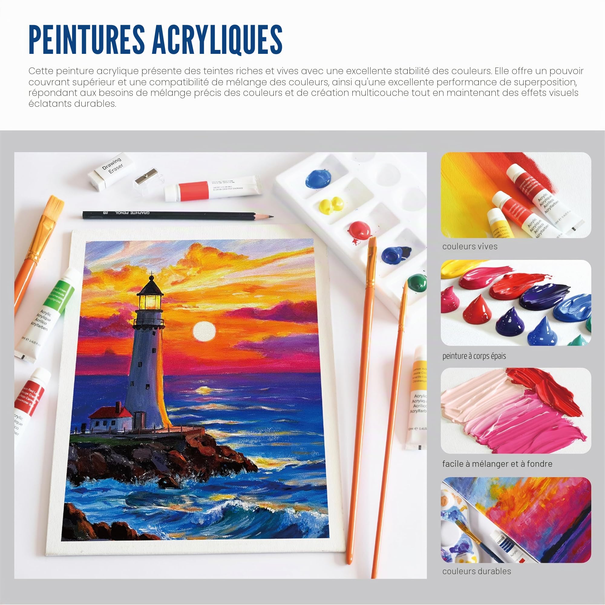 Ensemble d'art Mixte avec Chevalet, Coffret Complet Peinture