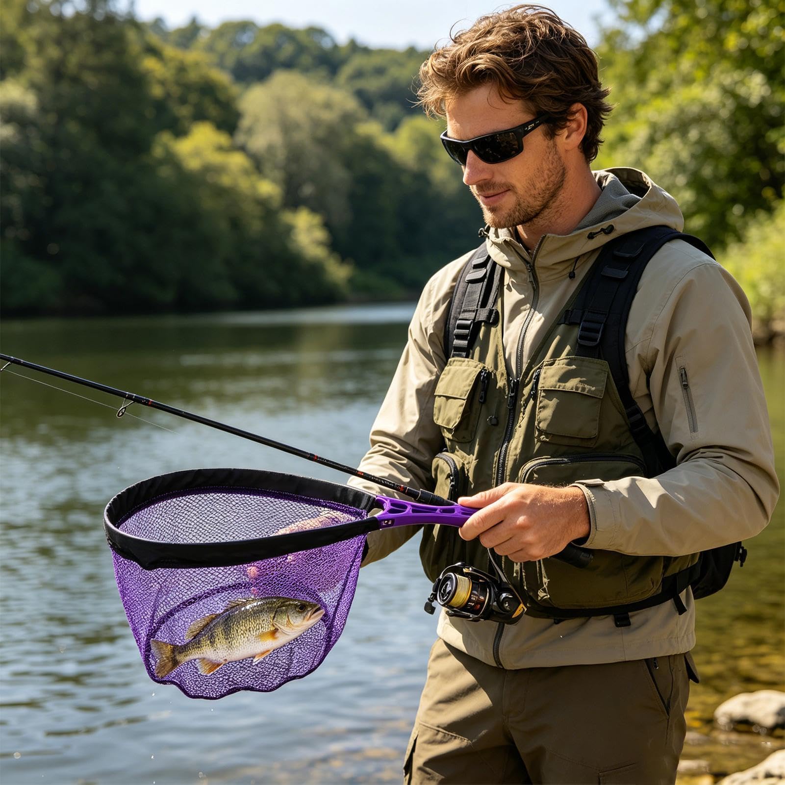 Filet de pêche - Poignée antidérapante pliable Landing | Filets de pêche à la truite pour bateau de voyage kayak hommes femmes enfants pêcheurs débutants étang extérieur