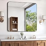 GLASHOM Bathroom Mirror,30"x55" Black Mirrors for Wall Metal Framed,Wall Mounted Vanity Mirror Rectangular Rounded Corners Decorative Hangs Horizontal or Vertical Entryway Living Room