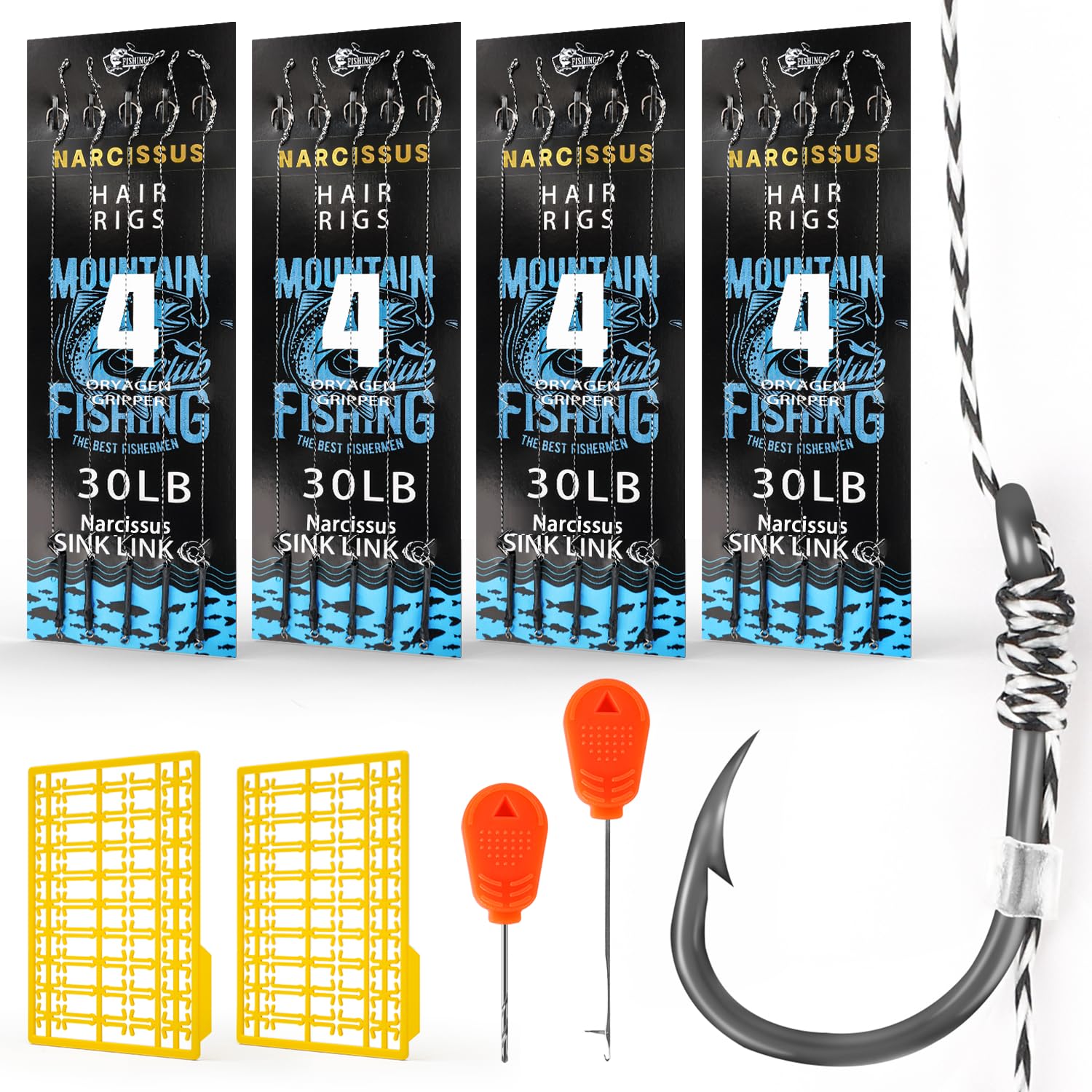 Narcissus Carp Fishing Hair Rigs – 20Pcs Carp Fishing Equipment, 24cm Braided Line Bait Rigs with Hooks and Boilie Stops