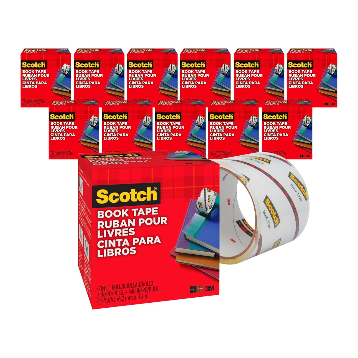 3M Scotch 845 Book Tape, 3 in x 15 yd, Transparent Polypropylene, Archival Safe, Permanent Adhesive – Bulk Pack of 12 Rolls for Book Repair, Reinforcement, and Document Protection