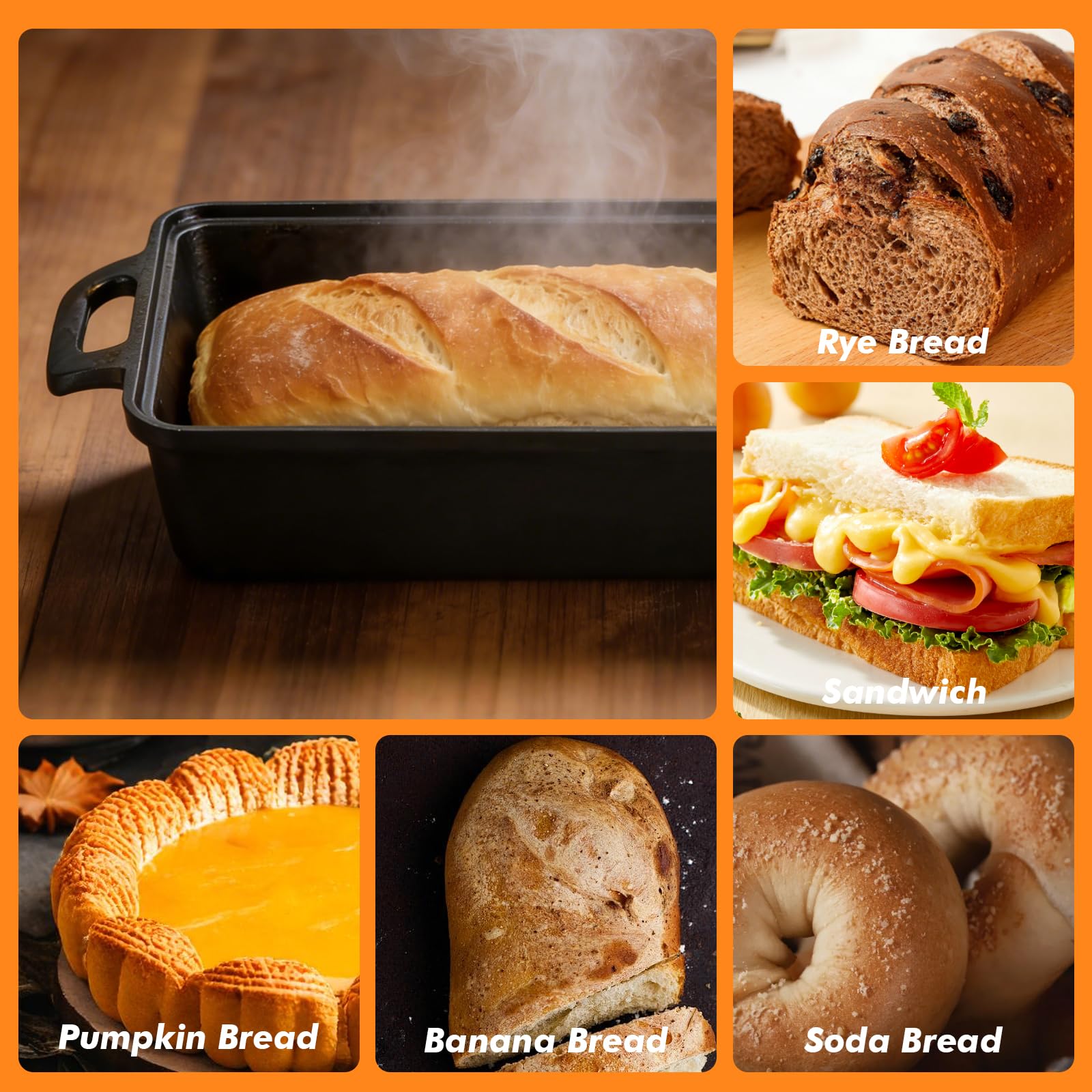 Gusseisen Brotbackform mit Deckel & Antihaft-Silikonmatten, 25x13cm Kastenform für Sauerteig, Toast & selbstgebackenes Brot – Gleichmäßige Hitzeverteilung, Brotbacktopf aus Gusseisen