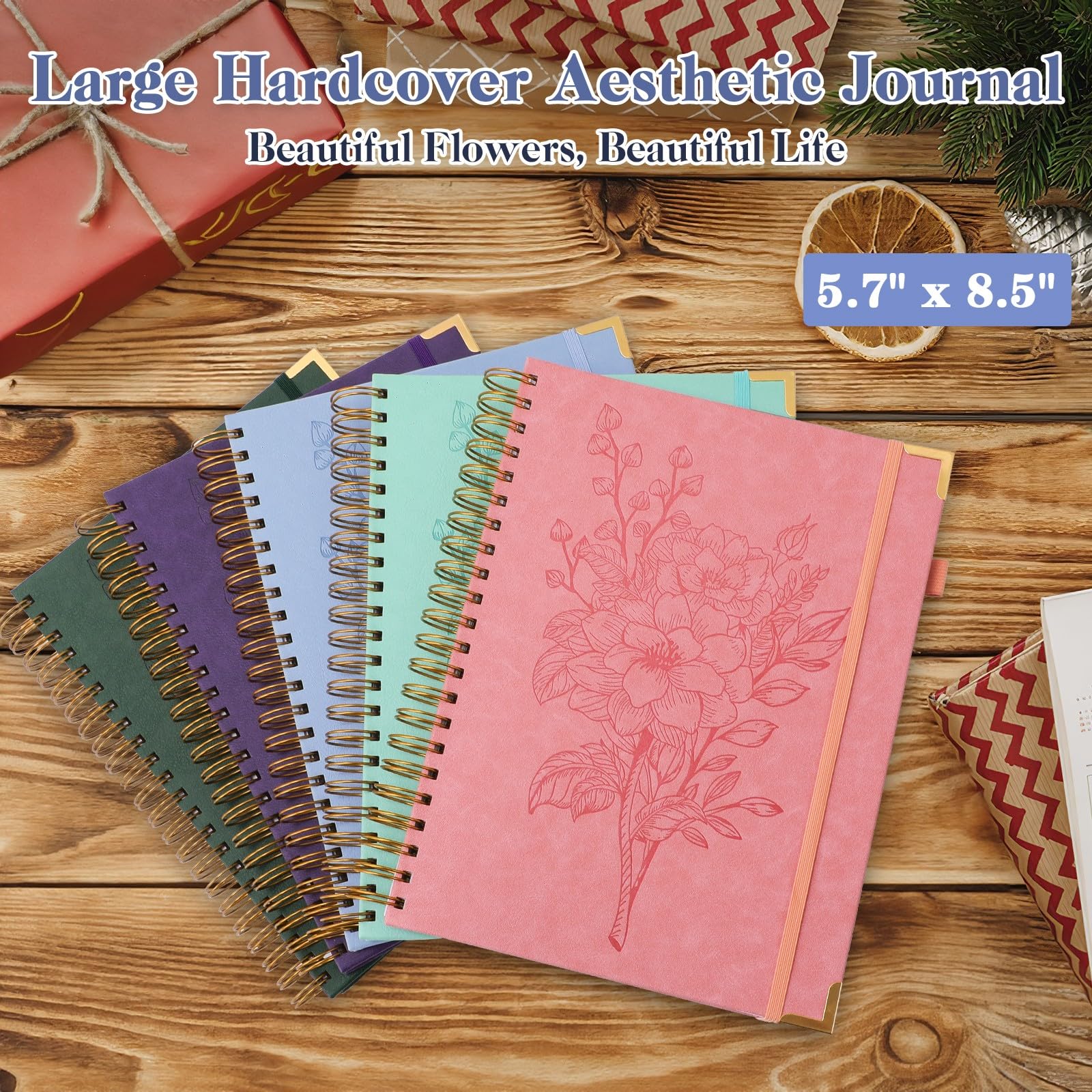 A5 Tagebuch-Notizbücher, Hardcover, Spiralnotizbuch, Leder-Tagebuch, Notizbuch für Frauen und Mädchen, College-Notizbuch mit nummerierter Seite, Tasche und Register, kleines Organizer-Notizbuch für