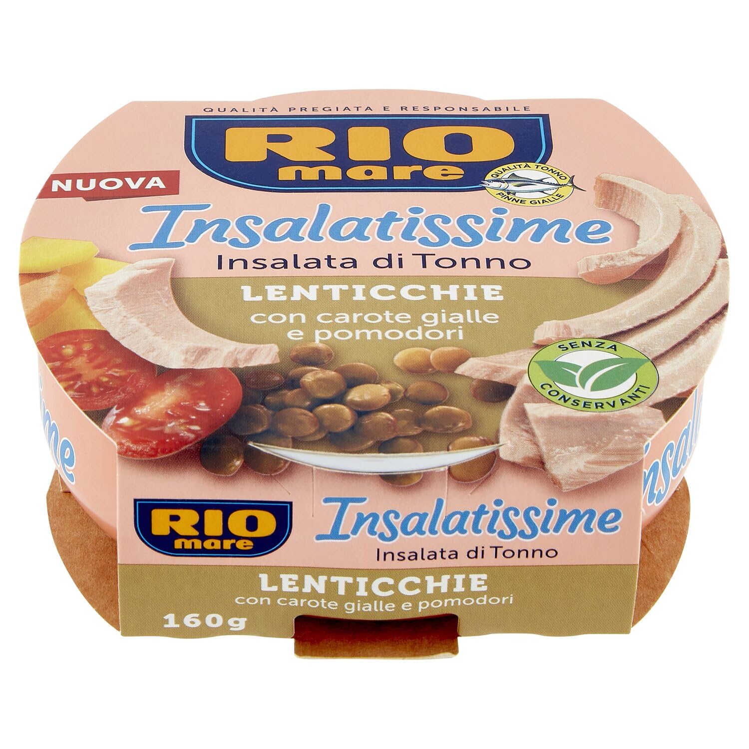 Ensalada de atún Rio Mare Insalatissime Insalata di Tonno Lenticchie con lentejas, zanahorias amarillas y tomates 160 g de comida preparada + polpa italiana gourmet 400 g